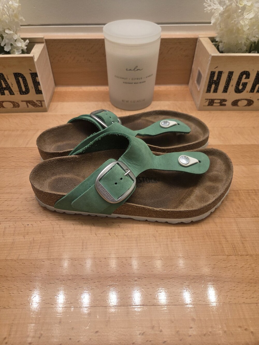 Birkenstock Gizeh Big Buckle Sandals Jade Nubuck Leather Women's Size EU 39